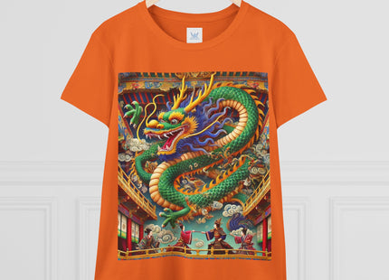 Tibetan Dragon Over Kabuki Duel Women's Midweight Cotton Tee