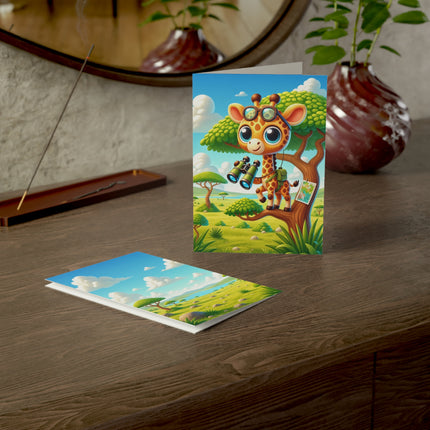 🦒🔭 The Little Giraffe’s Great Safari Greeting Card – Whimsical Animal Adventure
