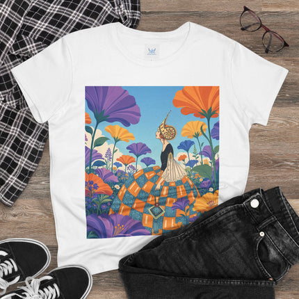 🌺🧡 The Lady Of The Golden Garden Cotton Tee – Art Deco Fashion Fantasy