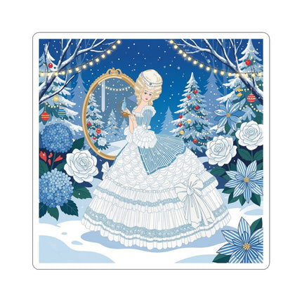 💙❄️ The Lady Of The Winter Looking Glass Kiss-Cut Sticker – Art Deco Christmas Fantasy