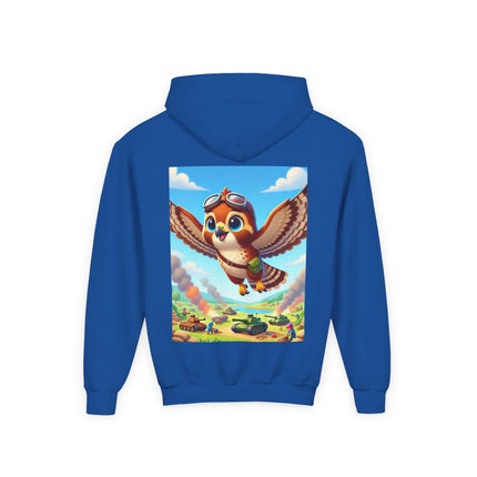 Red-Tailed Hawk in Battle Youth Hooded Sweatshirt – Flight, Courage & High-Flying Adventure