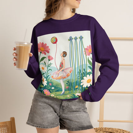 🌼🎈 The Garden Balloon Dancer Crewneck Sweatshirt – Art Deco Floral Whimsy