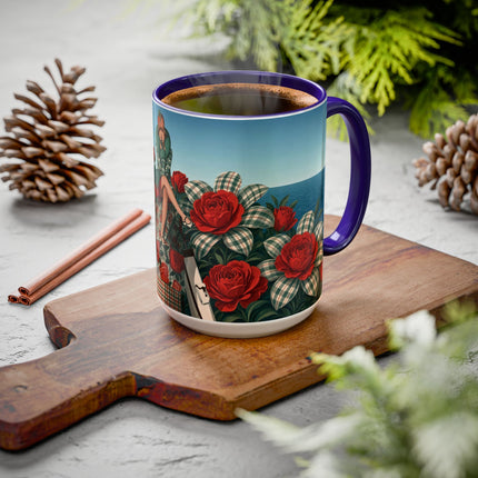 ⛵🌹 The Seaside Rose Traveler Colorful Mug – Art Deco Floral Elegance