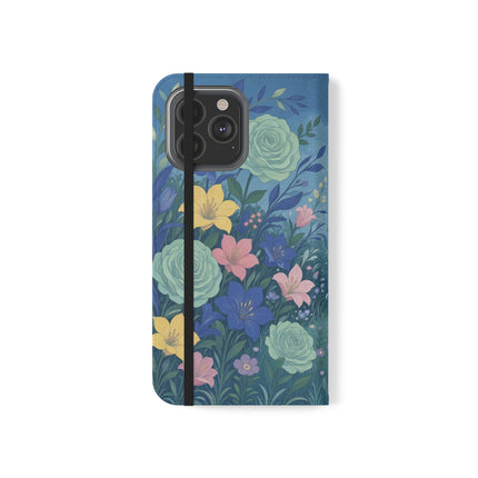 🌸💙 The Lovers In The Enchanted Garden Flip Case – Art Deco Floral Romance