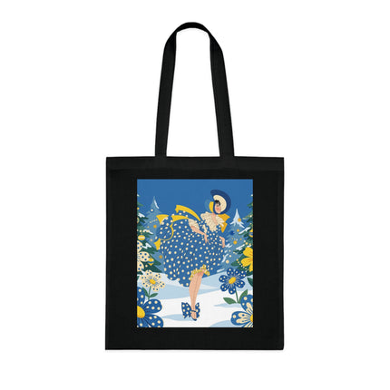 💙🎄 The Bluebell Christmas Promenade Cotton Tote Bag – Art Deco Holiday Elegance