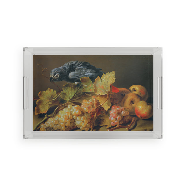 Still Life with Parrot and Grapes by Erasmus Von Engert Acrylic Serving Tray
