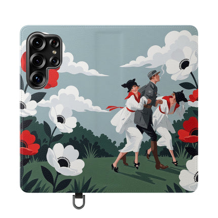 🌺🎩 The Ladies Of The Scarlet Garden Flip Case – Art Deco Floral Adventure