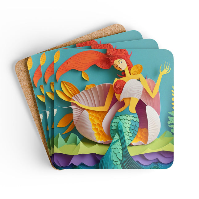 Charming Mermaid Corkwood Coaster Set