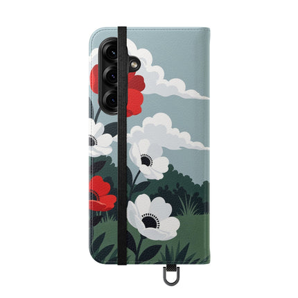 🌺🎩 The Ladies Of The Scarlet Garden Flip Case – Art Deco Floral Adventure