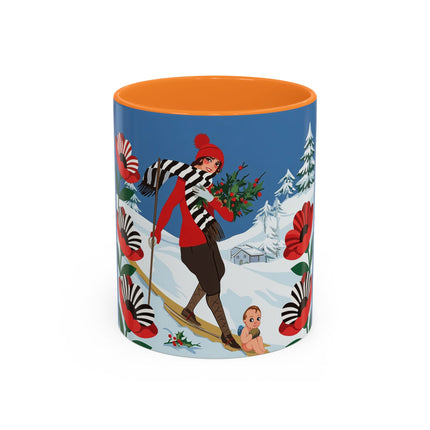 🎿🎄 The Christmas Holly Skier Colorful Mug – Whimsical Holiday Fantasy