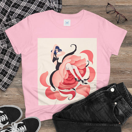 🌹🖤 The Lady Of The Blushing Rose Cotton Tee – Art Deco Fashion Illustration