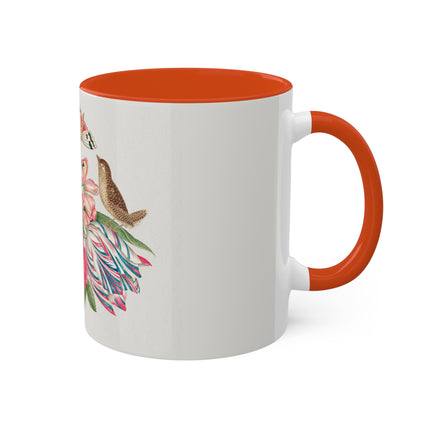 Pair of Brown Birds on Bouquet with Tulip, Rose, Snapdragons, and Butterflies by Anonymous Colorful Mugs, 11oz