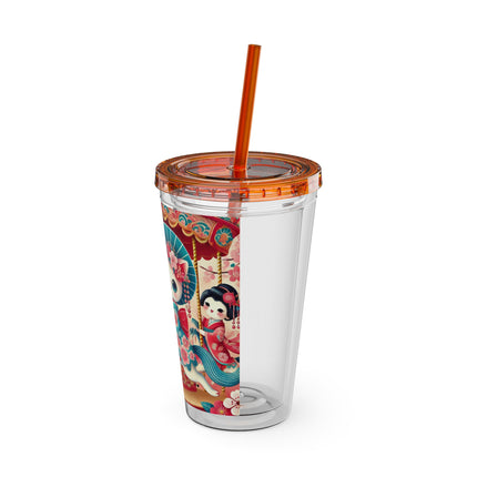Geisha Kitten's Enchanted Carousel Ride Sunsplash Tumbler with Straw, 16oz