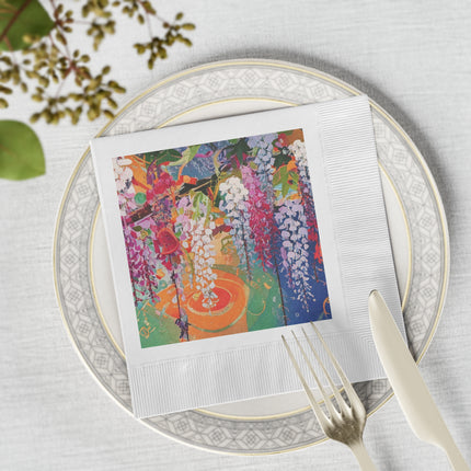 Golden Wisteria Elegance White Coined Napkins