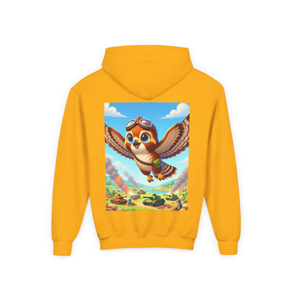 Red-Tailed Hawk in Battle Youth Hooded Sweatshirt – Flight, Courage & High-Flying Adventure