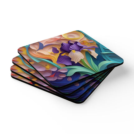 The Elegant Iris Flower Corkwood Coaster Set