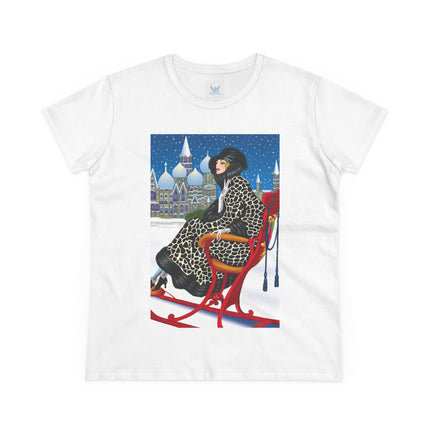 Elegant Winter Woman in Sleigh Women's Midweight Cotton Tee