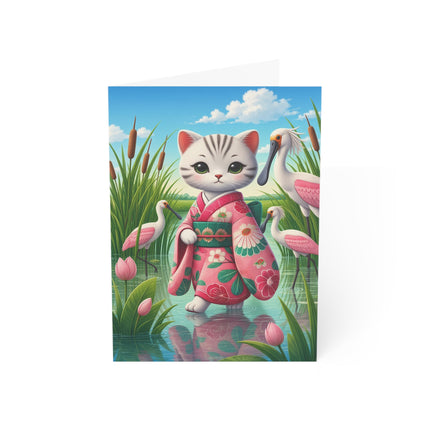 🐱🪷 The Lotus Pond Kitten Greeting Card – Whimsical Garden Elegance