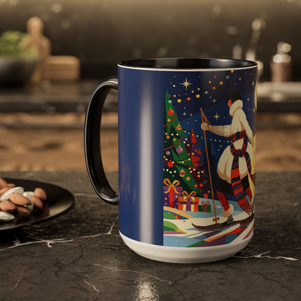 🌙🎿 The Moonlit Christmas Skier Colorful Mug – Whimsical Holiday Fantasy