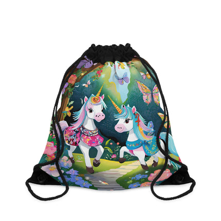 Baby Unicorns and Fluttering Butterflies Drawstring Bag