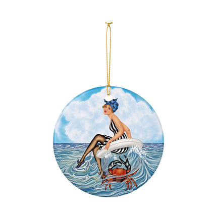 🦀🌊 The Seaside Crab Ride Ceramic Ornament – Art Deco Beach Whimsy