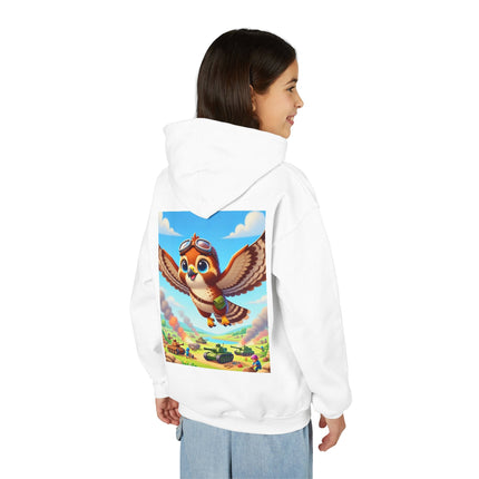 Red-Tailed Hawk in Battle Youth Hooded Sweatshirt – Flight, Courage & High-Flying Adventure