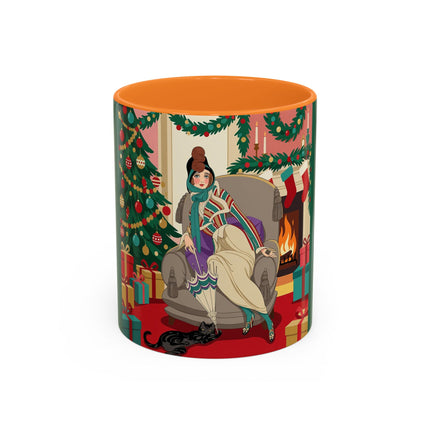 🖤🔥 The Lady Of The Christmas Hearth Colorful Mug – Art Deco Holiday Elegance