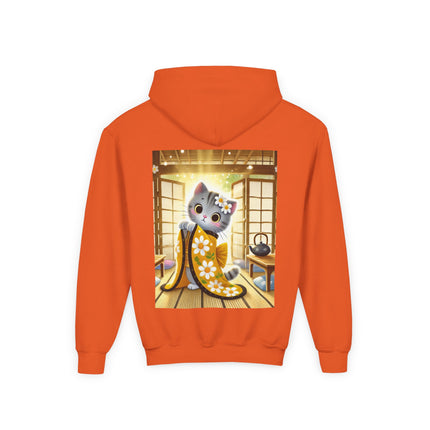 Playful Kitten in the Tea Room Youth Hooded Sweatshirt – Curiosity, Charm & Cozy Comfort