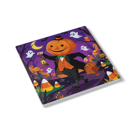 🎃🏮 The Pumpkin Gentleman’s Moonlit Stroll Ceramic Coaster – Whimsical Halloween Charm