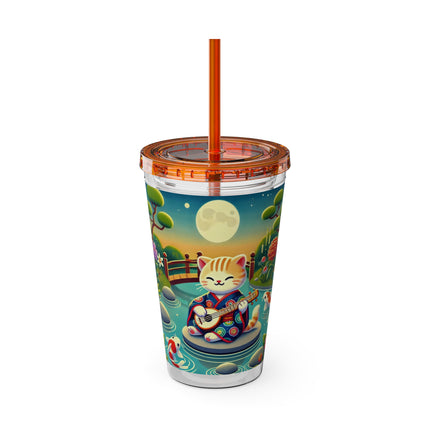 Melodic Kitten by the Koi Pond Sunsplash Tumbler with Straw, 16oz