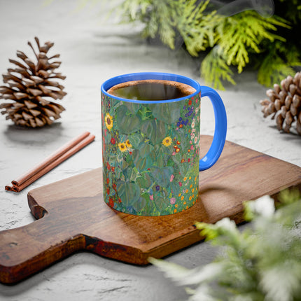 Farm Garden with Sunflowers by Gustav Klimt Colorful Mugs (11oz, 15oz)