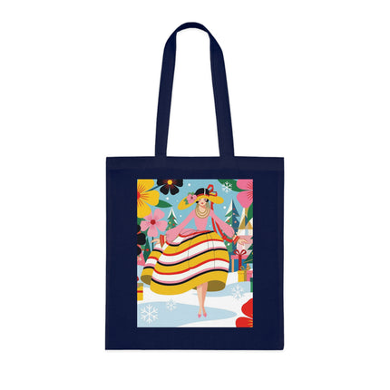 🎄🌸 The Christmas Blossom Belle Cotton Tote Bag – Art Deco Holiday Whimsy