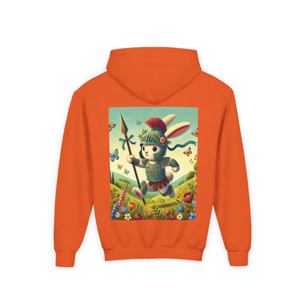 Rabbit Gladiator Youth Hooded Sweatshirt – Courage, Adventure & Playful Heroism