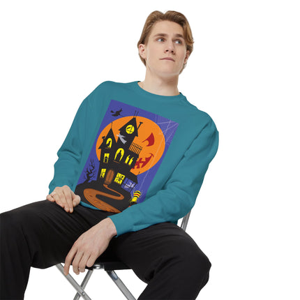 Halloween Night at the Haunted House Unisex Garment-Dyed Sweatshirt