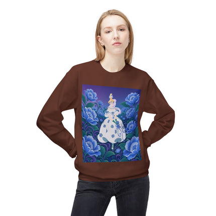 💙🌸 The Enchanted Blue Blossom Garden Midweight Crewneck Sweatshirt – Art Deco Floral Elegance