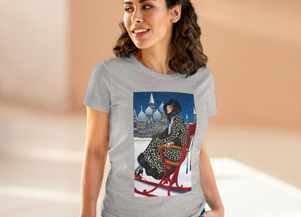 Elegant Winter Woman in Sleigh Women's Midweight Cotton Tee