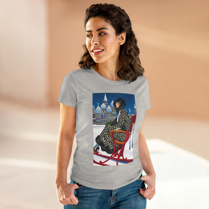 Elegant Winter Woman in Sleigh Women's Midweight Cotton Tee