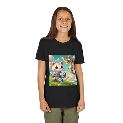 Geisha Kitten and the Dragon Kite Youth Short Sleeve Tee