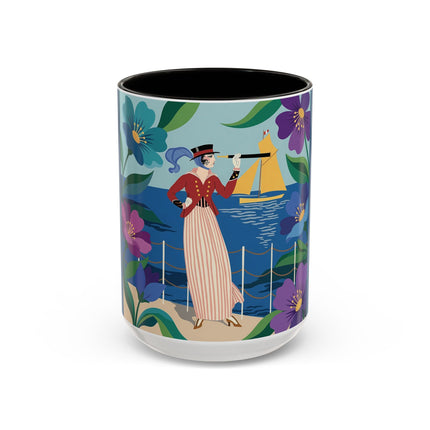 The Lady Of The Golden Horizon Colorful Mugs – Art Deco Coastal Elegance