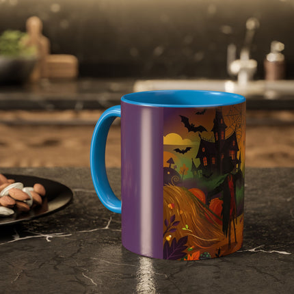 🌙🎃 The Scarecrow Of Haunted Hollow Colorful Mug – Whimsical Halloween Mystery
