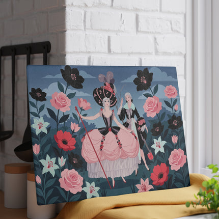 🌹🎭 The Ladies Of The Midnight Rose Garden Glass Cutting Board – Art Deco Masquerade Elegance