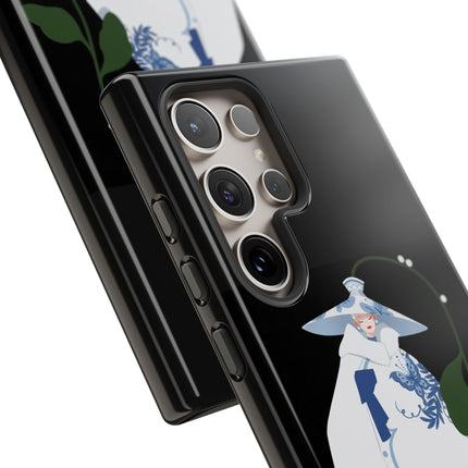 Blue & White Porcelain Geisha Phone Case – Elegant Mystery & Floral Grace