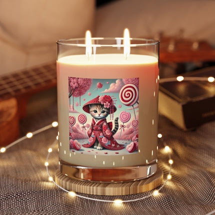 Whimsical Geisha Kitten in a Valentine Garden Scented Candle - Full Glass, 11oz