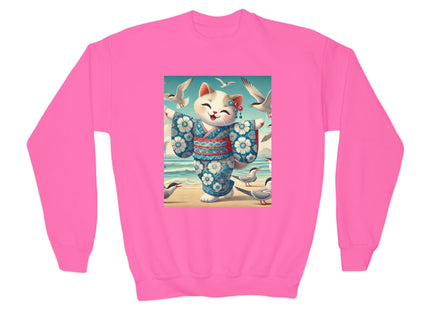 Geisha Kitten by the Seaside Youth Crewneck Sweatshirt
