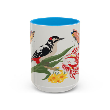 Woodpecker & Tulip Colorful Mugs – Vibrant Spring & Bold Beauty