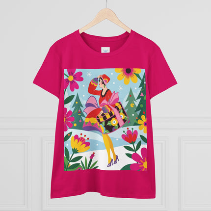 🎄🌺 Christmas In The Winter Garden Cotton Tee – Art Deco Holiday Whimsy