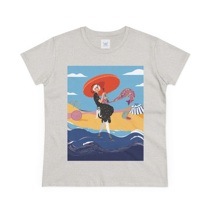 Beachside Promenade Women's Midweight Cotton Tee – Summer Glamour & Coastal Joy