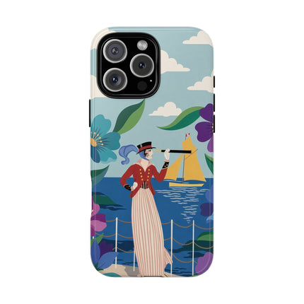 🌊🔭 The Lady Of The Seaside Lookout Phone Case – Art Deco Nautical Adventure