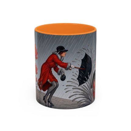 ☔🌹 The Scarlet Rainstorm Promenade Colorful Mug – Art Deco Motoring Elegance