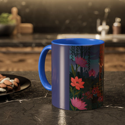 The Lady And The Midnight Birdcage Colorful Mugs – Art Deco Botanical Elegance